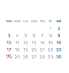 濃色背景用シンプルカレンダーSunday始まり（個別スタンプ：6）