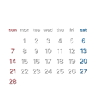 濃色背景用シンプルカレンダーSunday始まり（個別スタンプ：23）