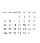 淡色背景用シンプルカレンダーMonday始まり（個別スタンプ：4）