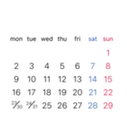 淡色背景用シンプルカレンダーMonday始まり（個別スタンプ：7）