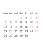 淡色背景用シンプルカレンダーMonday始まり（個別スタンプ：11）