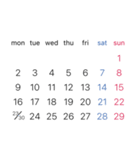 淡色背景用シンプルカレンダーMonday始まり（個別スタンプ：14）