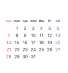 淡色背景用シンプルカレンダーSunday始まり（個別スタンプ：2）