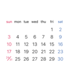 淡色背景用シンプルカレンダーSunday始まり（個別スタンプ：6）