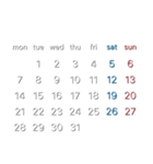 濃色背景用シンプルカレンダーMonday始まり（個別スタンプ：2）