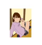 女の子の線画スタンプ（個別スタンプ：3）