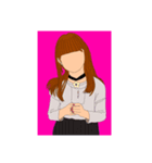 女の子の線画スタンプ（個別スタンプ：4）