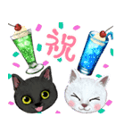 【黒猫＆白猫】夏のペットたち（個別スタンプ：10）