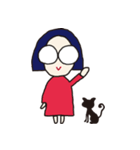 おかっぱめがねさんとねこ（個別スタンプ：1）