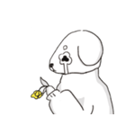 白い犬バンバンと花（個別スタンプ：14）