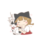 猫好き女の子とハチワレちゃん（個別スタンプ：1）