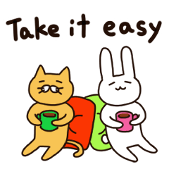 [LINEスタンプ] キャット＆ラビットののんびり生活 (ENG)