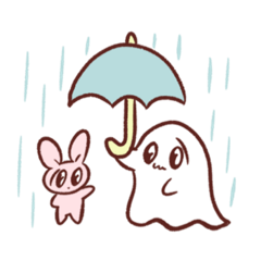 [LINEスタンプ] ウサちゃんとオバケくん【ペアで使える】