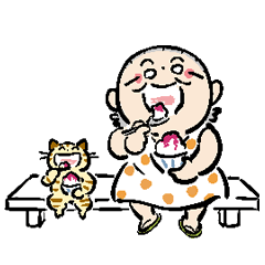 [LINEスタンプ] おふくおばあちゃんと猫のふくちゃんの夏