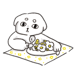 [LINEスタンプ] 白い犬バンバンと花