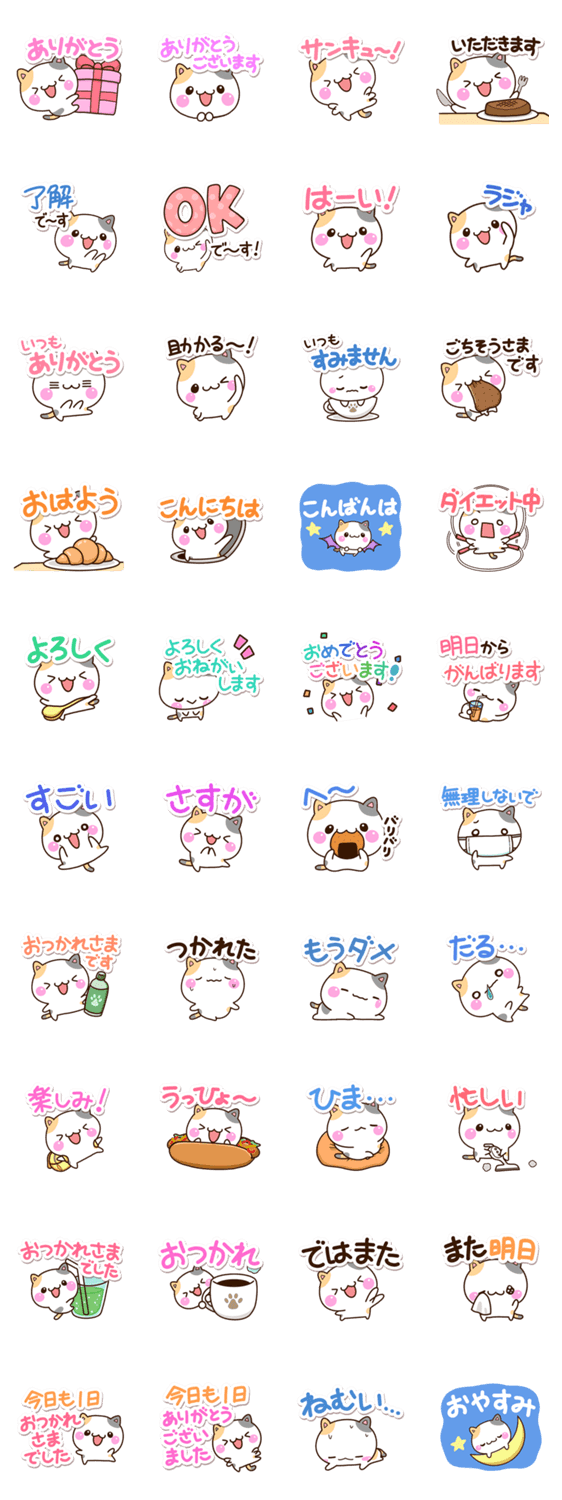 まるい三毛ねこのスタンプ詳細